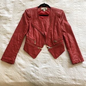 Red “leather” quilted moto jacket